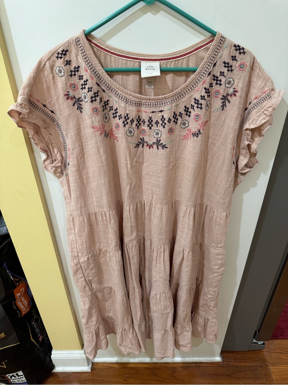 Knox Rose Blush Pink Embroidered Tiered Tunic Dress